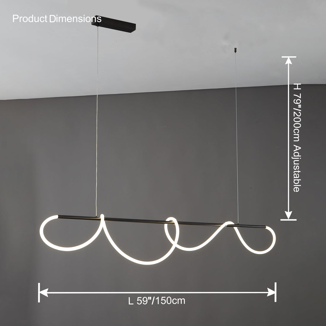 LED Pendelleuchte Wellen-Design – Moderne Designer-Hängelampe-Chandelier-Lumensis-Mattschwarz-110cm-Lumensis