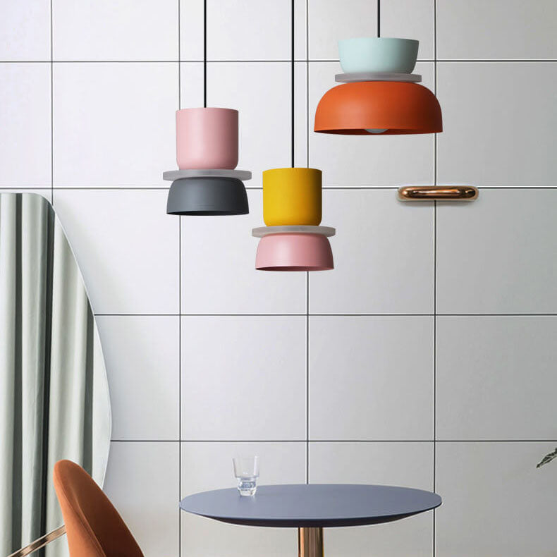 Designer LED Pendelleuchte – Buntes Color-Blocking & Nordic Style-Pendants-Lumensis-Small-Gelb & Rosa-100V-120V-Lumensis