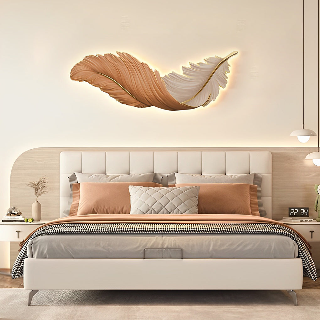 Feder-Wandkunst mit LED-Beleuchtung – Dimmbar & USB-betrieben – Modernes Wandbild-Lighting > Wall Lights > LED Wall Art-Lumensis-43 x 120 cm-Orange-Lumensis