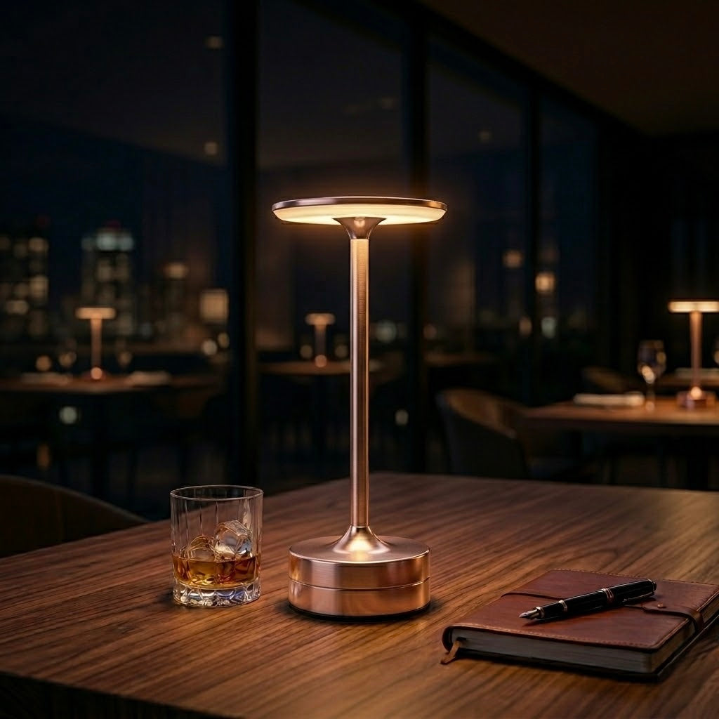 Elegante LED Tischlampe für Restaurant & Bar – Kabellos, Dimmbar & Modern-Lumensis-Rose Gold-Lumensis