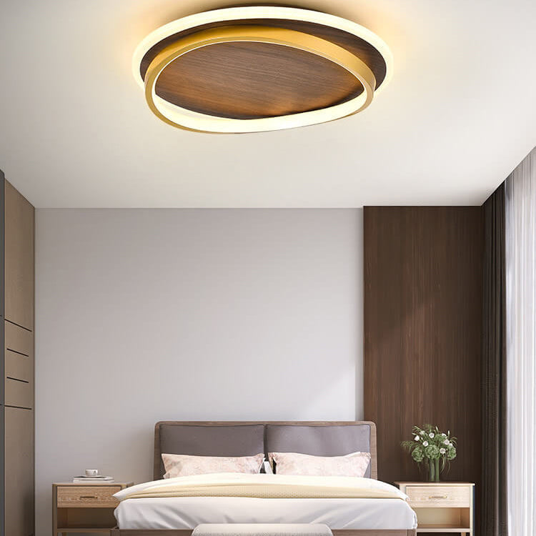 Moderne LED-Deckenleuchte Gold & Holz-Optik – Flaches Design-Flush Mount Lighting-Lumensis-Small-3 Stufen Wählbar (Warm/Neutral/Weiß)-Lumensis