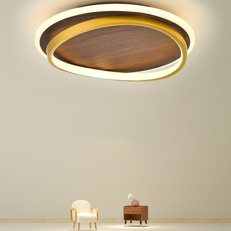 Moderne LED-Deckenleuchte Gold & Holz-Optik – Flaches Design-Flush Mount Lighting-Lumensis-Small-Helles Weiß (5000K)-Lumensis