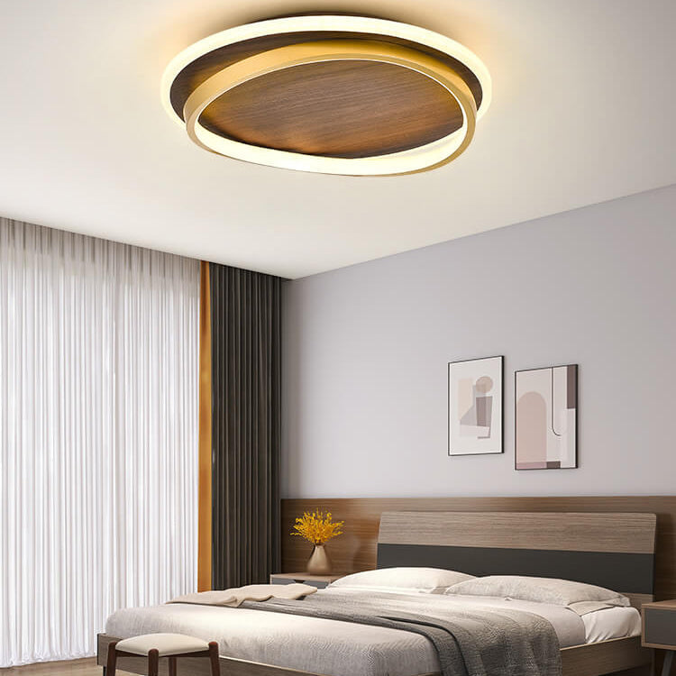 Moderne LED-Deckenleuchte Gold & Holz-Optik – Flaches Design-Flush Mount Lighting-Lumensis-Small-Warmes Weiß (3000K)-Lumensis