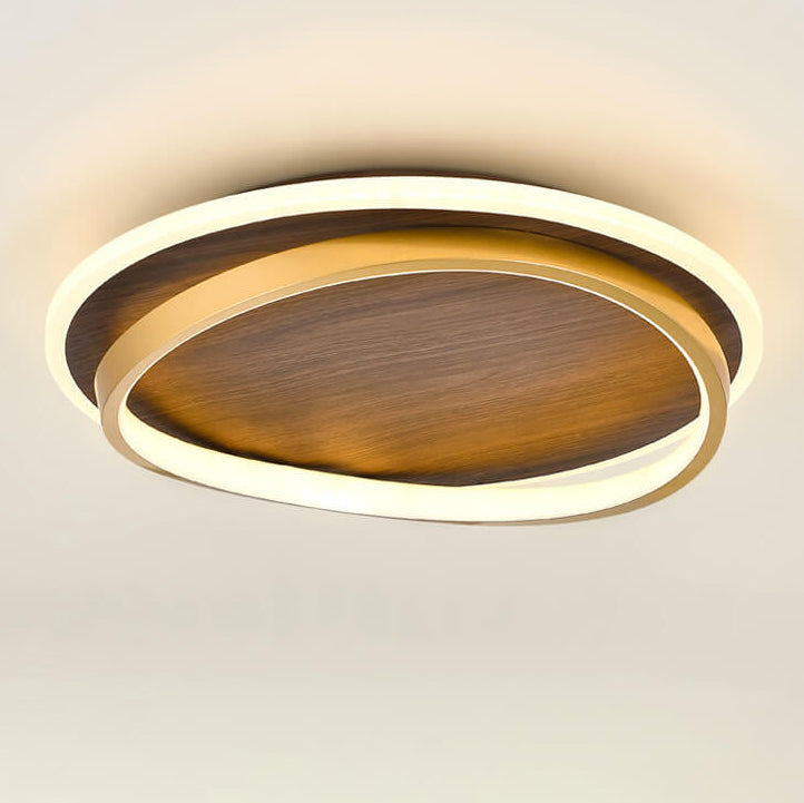 Moderne LED-Deckenleuchte Gold & Holz-Optik – Flaches Design-Flush Mount Lighting-Lumensis-Small-Helles Weiß (5000K)-Lumensis