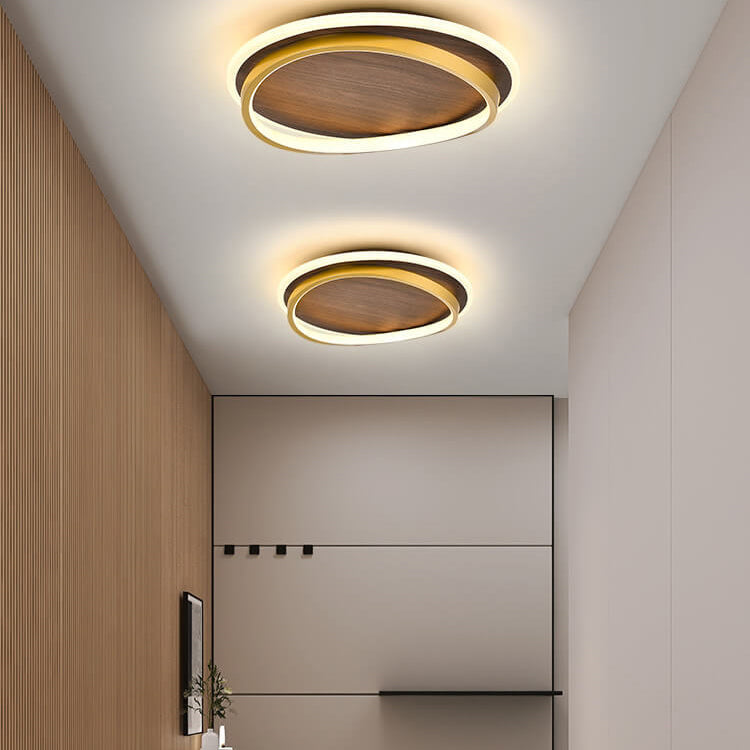 Moderne LED-Deckenleuchte Gold & Holz-Optik – Flaches Design-Flush Mount Lighting-Lumensis-Small-Helles Weiß (5000K)-Lumensis