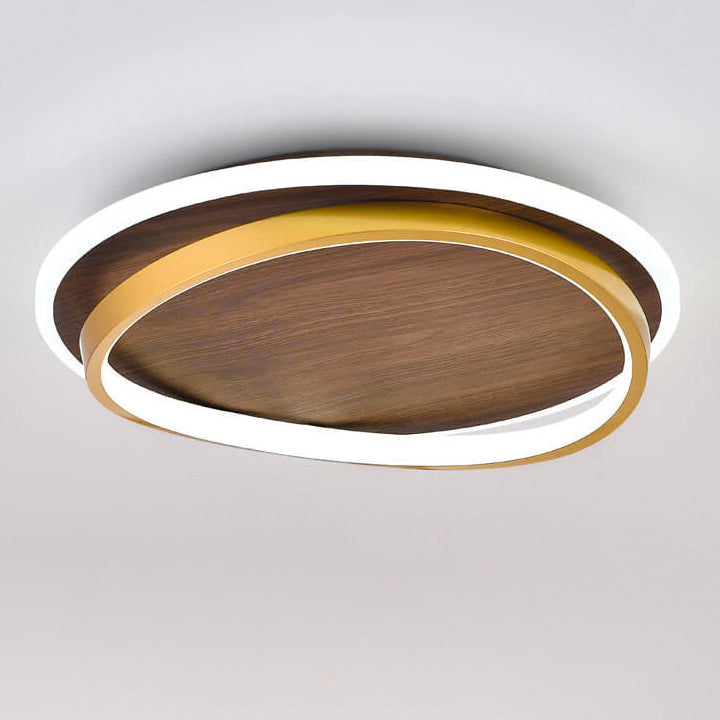 Moderne LED-Deckenleuchte Gold & Holz-Optik – Flaches Design-Flush Mount Lighting-Lumensis-Small-Helles Weiß (5000K)-Lumensis