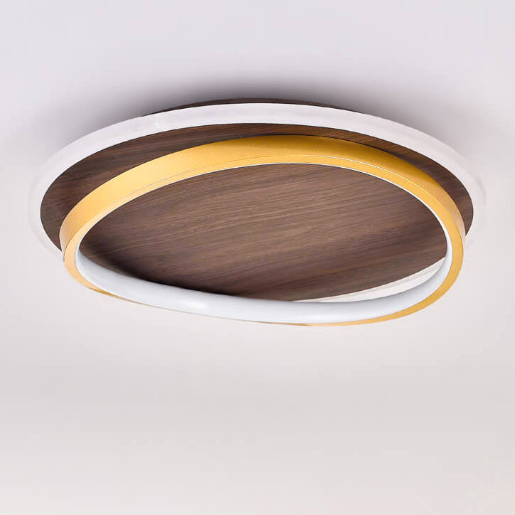 Moderne LED-Deckenleuchte Gold & Holz-Optik – Flaches Design-Flush Mount Lighting-Lumensis-Small-Helles Weiß (5000K)-Lumensis