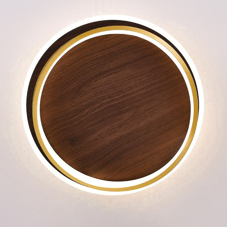 Moderne LED-Deckenleuchte Gold & Holz-Optik – Flaches Design-Flush Mount Lighting-Lumensis-Small-Helles Weiß (5000K)-Lumensis