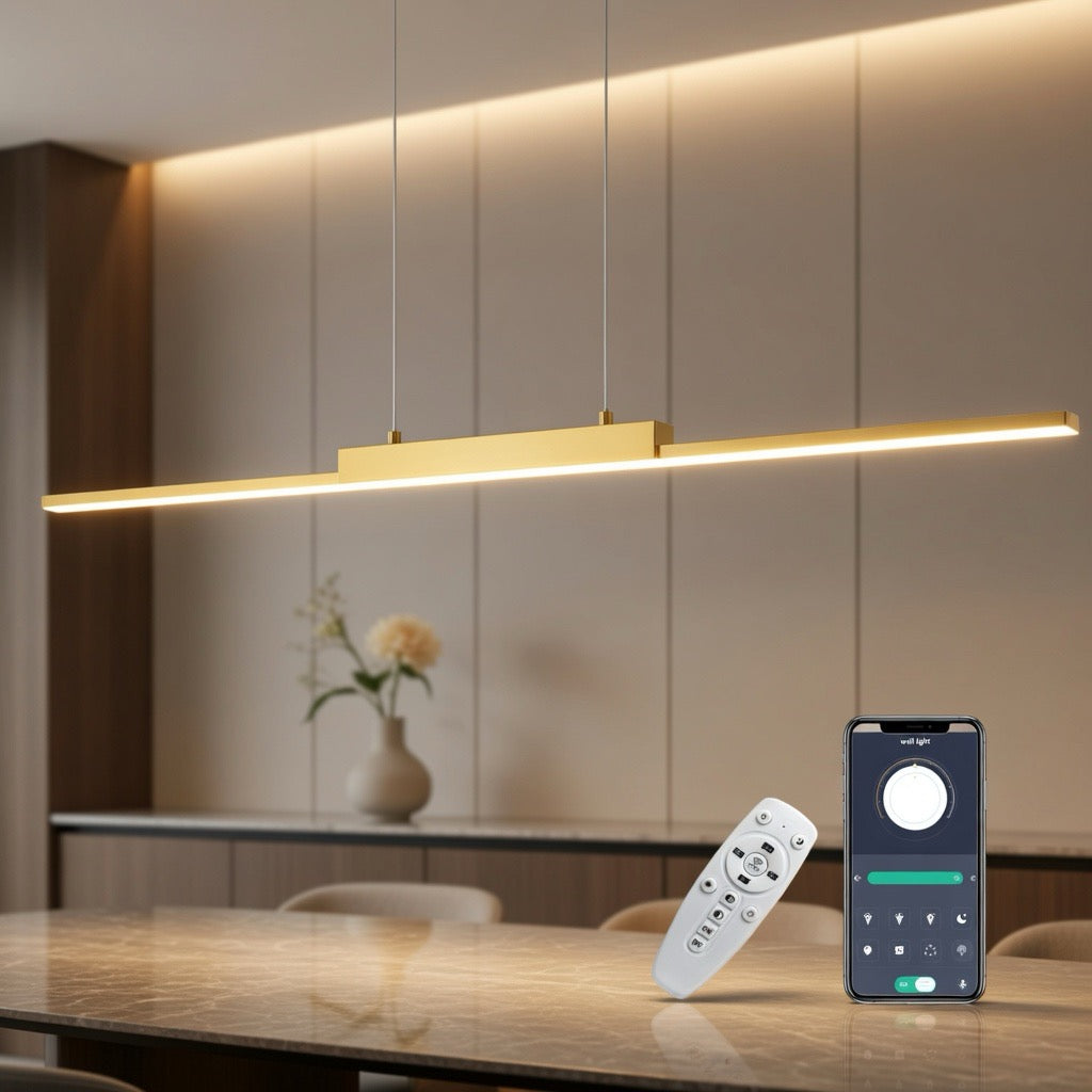 Lineare LED Pendelleuchte – Minimalistische Hängelampe für den Esstisch-Lumensis-Gold | 3 Lichtfarben (ohne Fernbedienung)-Lumensis