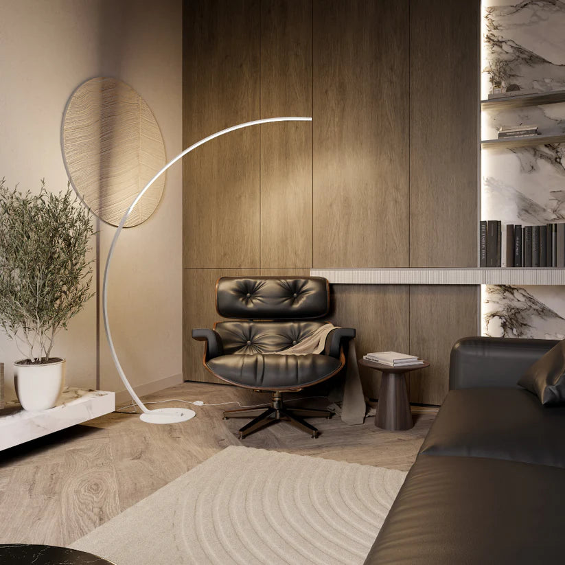 Designer LED Bogenlampe Modern – Ultraschlanke Stehleuchte-Lumensis-Weiß-Lumensis