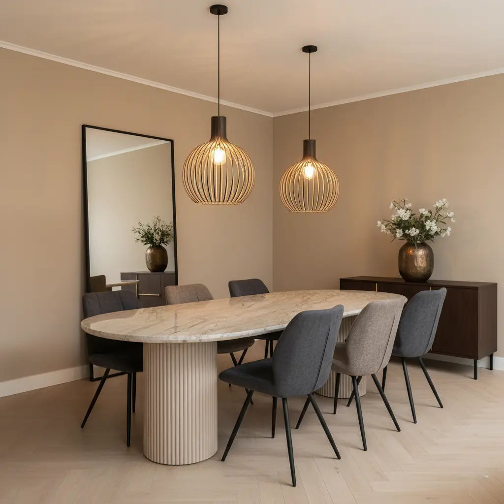 Holz Pendelleuchte Skandinavisch – Runde Hängelampe 35/45/55 cm-Ceiling Lamps-Lumensis-Ø 55cm-Außen schwarz | innen Holz-Lumensis