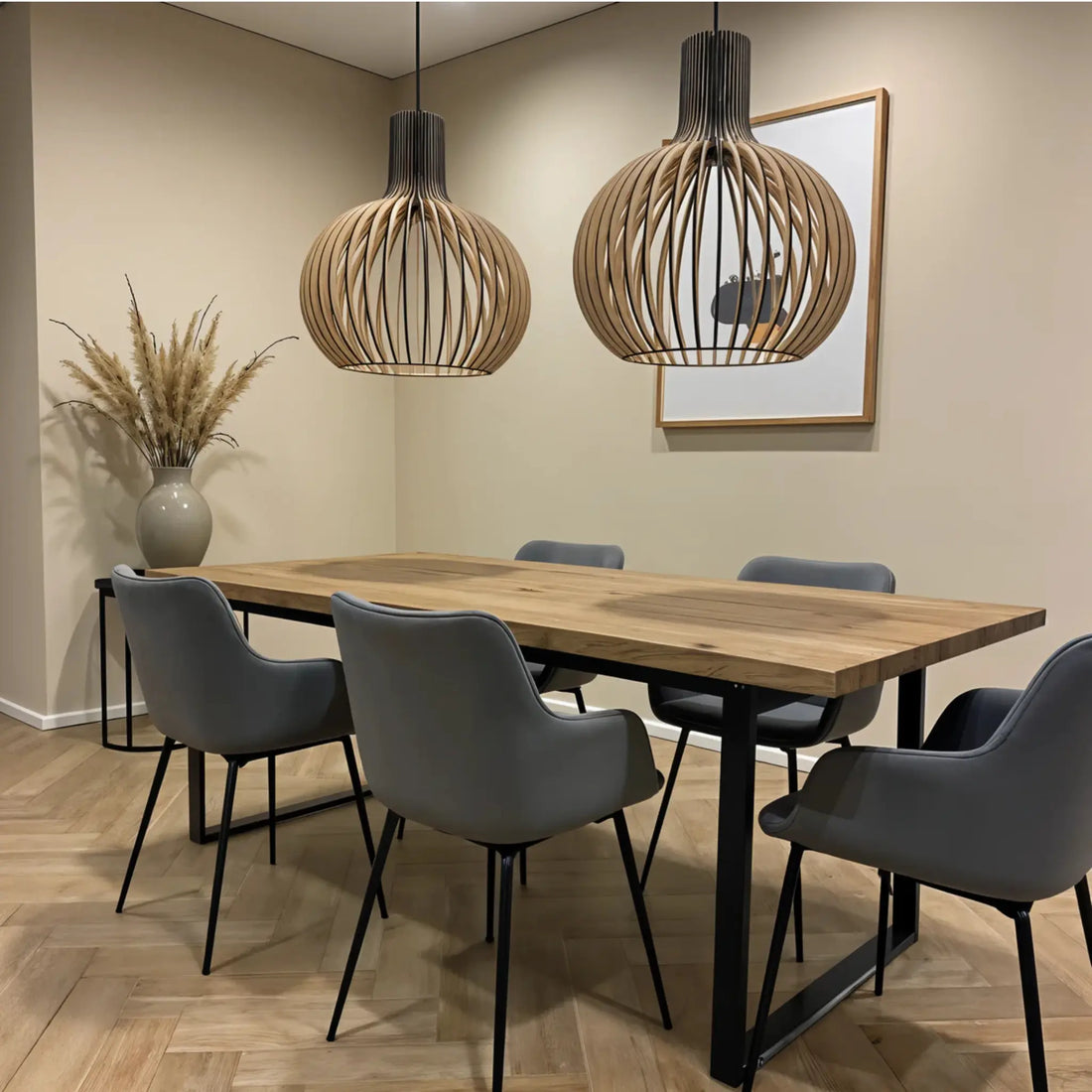 Holz Pendelleuchte Skandinavisch – Runde Hängelampe 35/45/55 cm-Ceiling Lamps-Lumensis-Ø 35cm-Außen schwarz | innen Holz-Lumensis