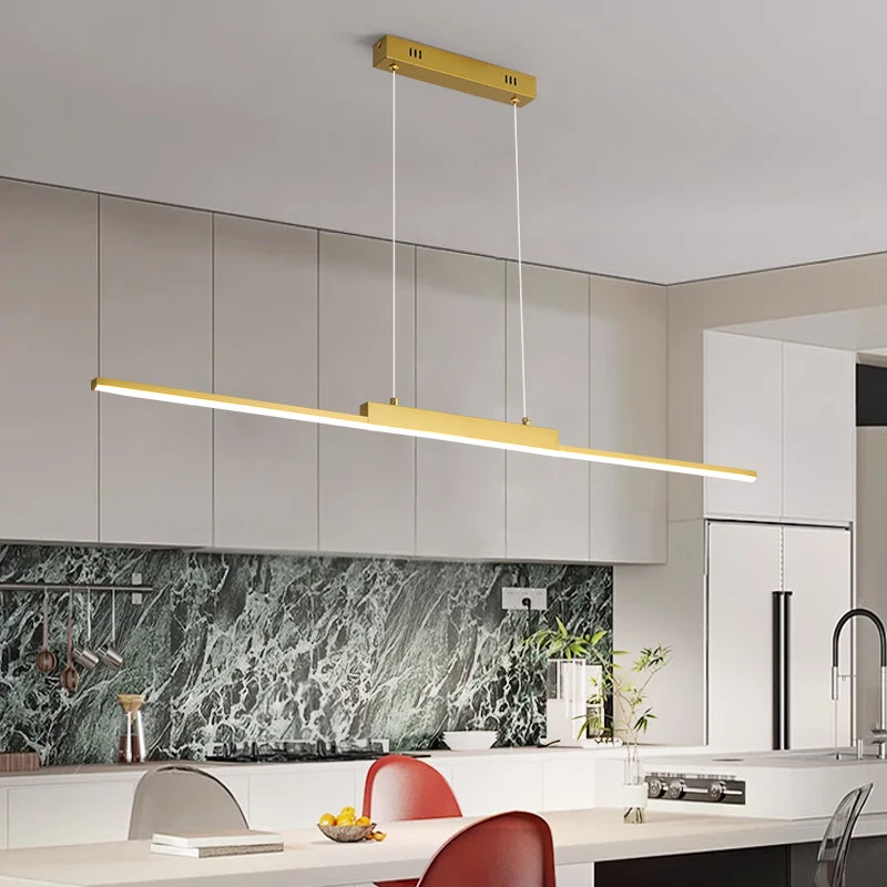 Lineare LED Pendelleuchte – Minimalistische Hängelampe für den Esstisch-Lumensis-Gold | 3 Lichtfarben (ohne Fernbedienung)-Lumensis