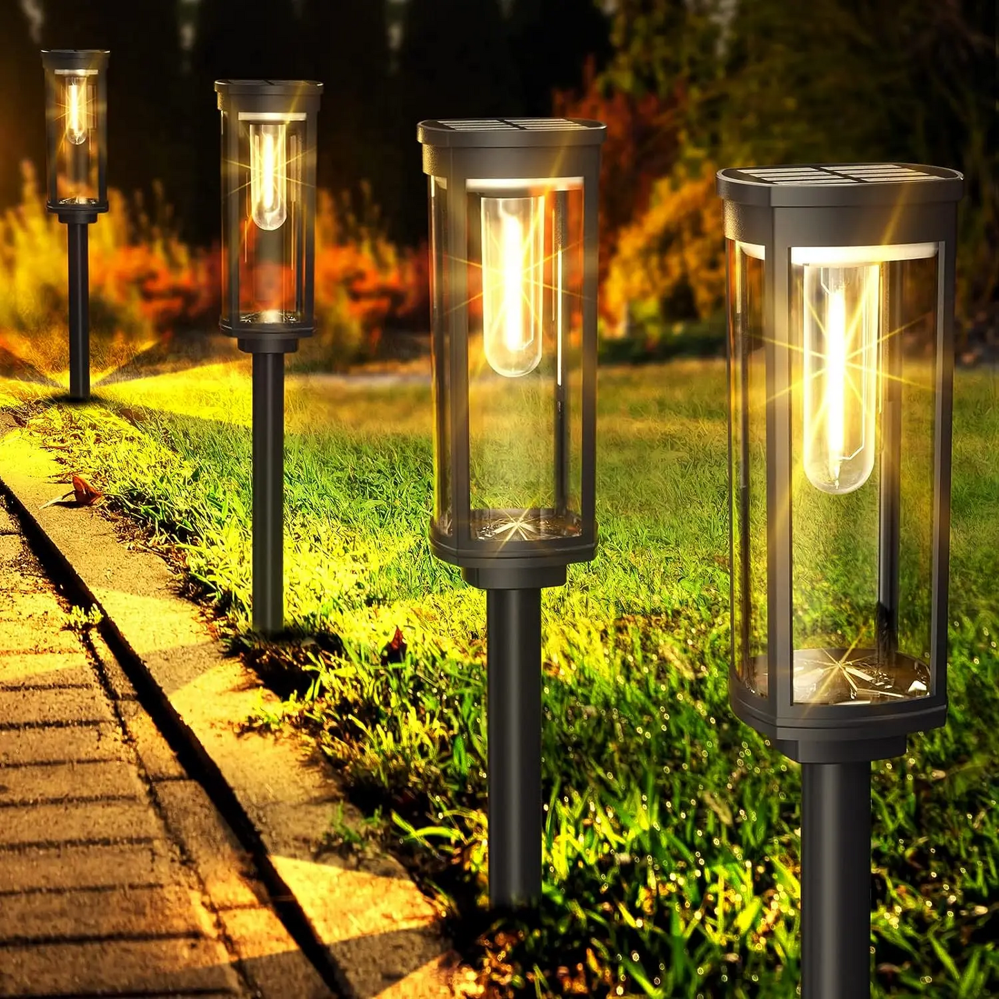 Solar Gartenleuchte mit Erdspieß – Glas Wegleuchte Warmweiß Schwarz-Outdoor light-Lumensis-Schwarz- L 7.5 cm × W 7.5 cm × H 62.5 cm (3.0