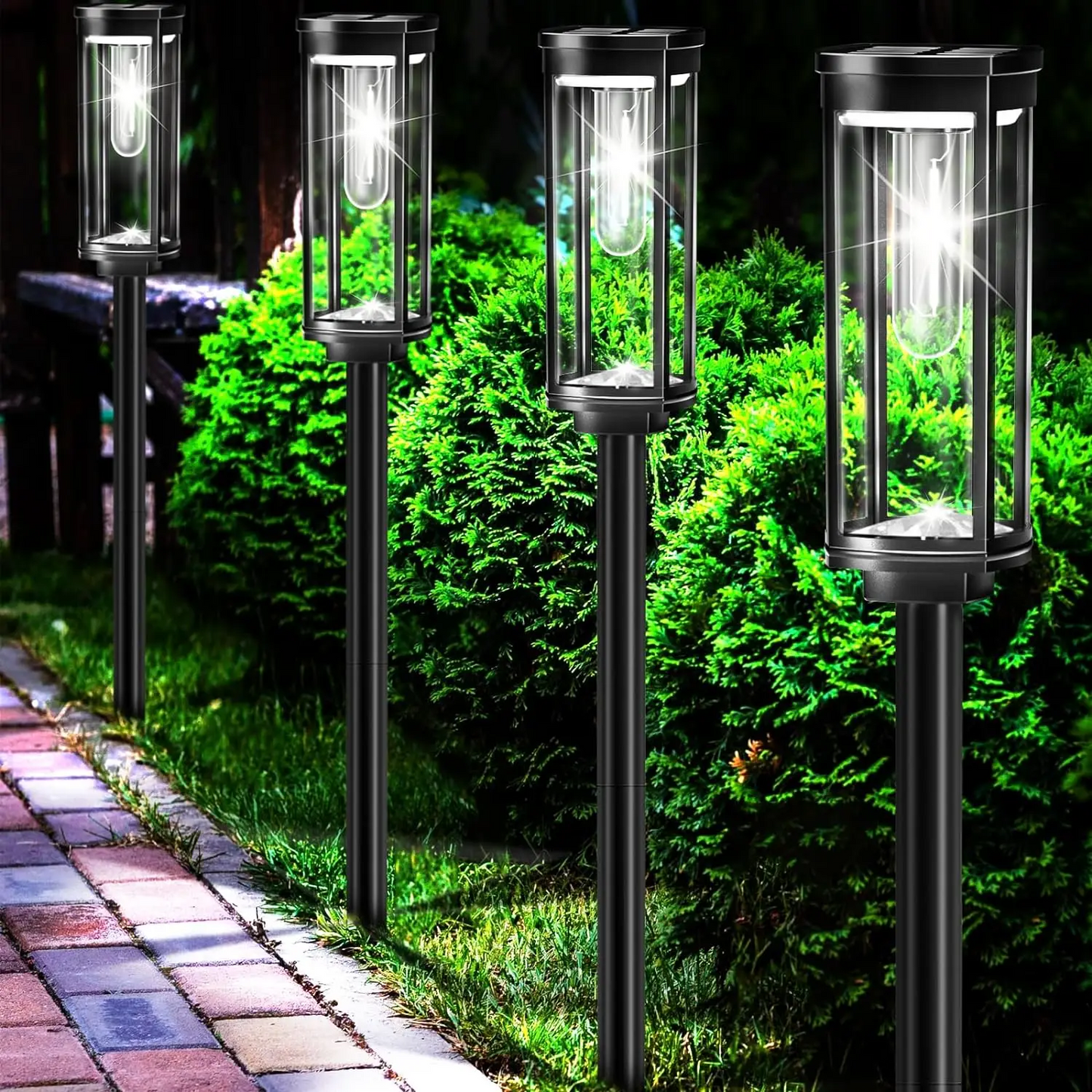 Solar Gartenleuchte mit Erdspieß – Glas Wegleuchte Warmweiß Schwarz-Outdoor light-Lumensis-Schwarz- L 7.5 cm × W 7.5 cm × H 62.5 cm (3.0