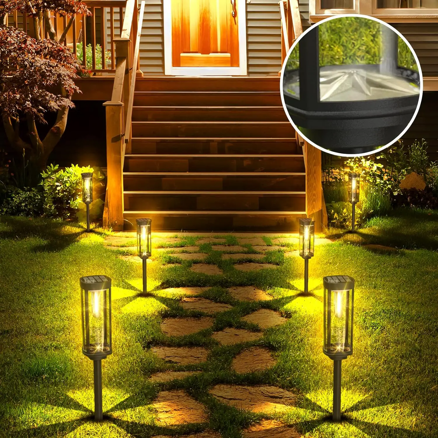 Solar Gartenleuchte mit Erdspieß – Glas Wegleuchte Warmweiß Schwarz-Outdoor light-Lumensis-Schwarz- L 7.5 cm × W 7.5 cm × H 62.5 cm (3.0