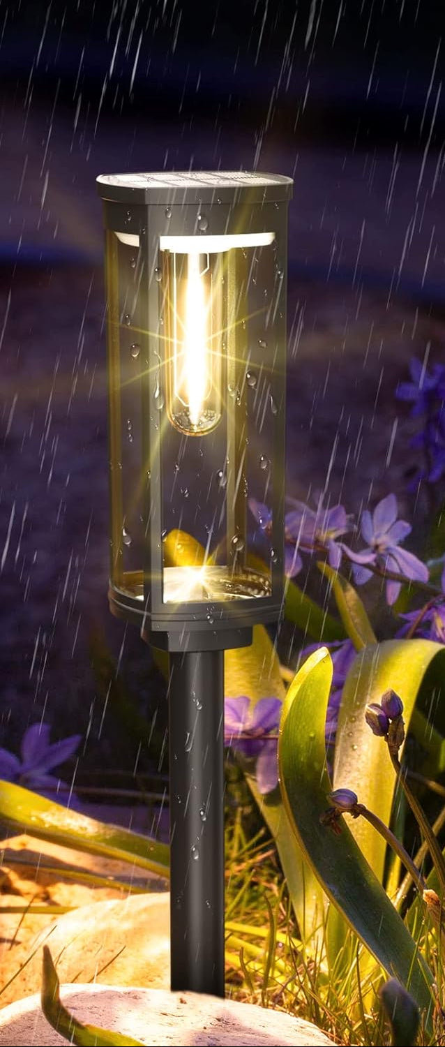 Solar Gartenleuchte mit Erdspieß – Glas Wegleuchte Warmweiß Schwarz-Outdoor light-Lumensis-Schwarz- L 7.5 cm × W 7.5 cm × H 62.5 cm (3.0
