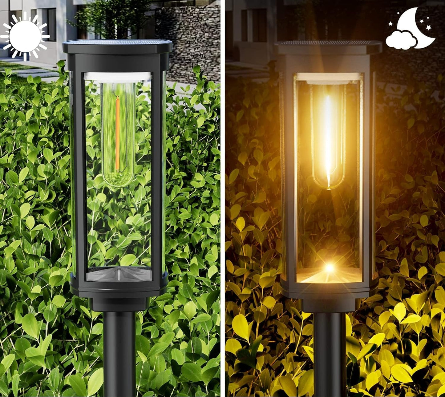Solar Gartenleuchte mit Erdspieß – Glas Wegleuchte Warmweiß Schwarz-Outdoor light-Lumensis-Schwarz- L 7.5 cm × W 7.5 cm × H 62.5 cm (3.0