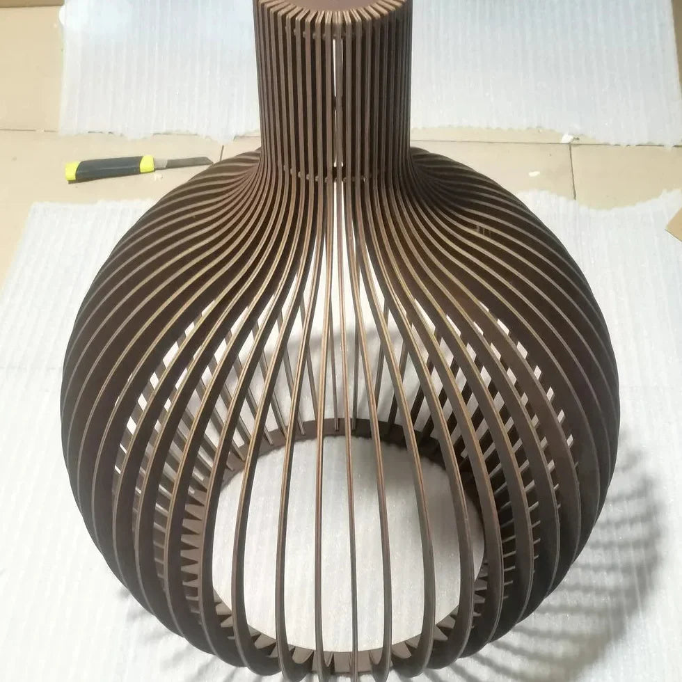 Holz Pendelleuchte Skandinavisch – Runde Hängelampe 35/45/55 cm-Ceiling Lamps-Lumensis-Ø 35cm-Außen schwarz | innen Holz-Lumensis
