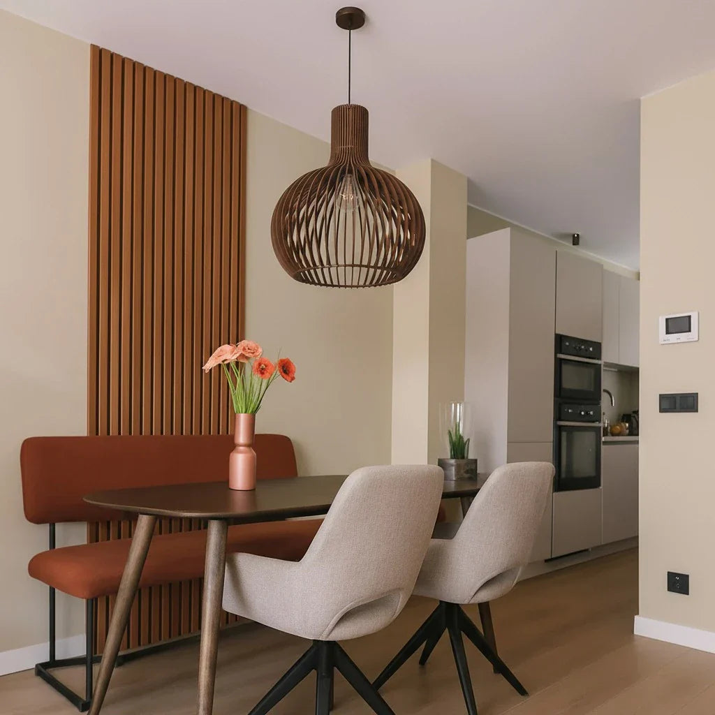 Holz Pendelleuchte Skandinavisch – Runde Hängelampe 35/45/55 cm-Ceiling Lamps-Lumensis-Ø 35cm-Außen schwarz | innen Holz-Lumensis