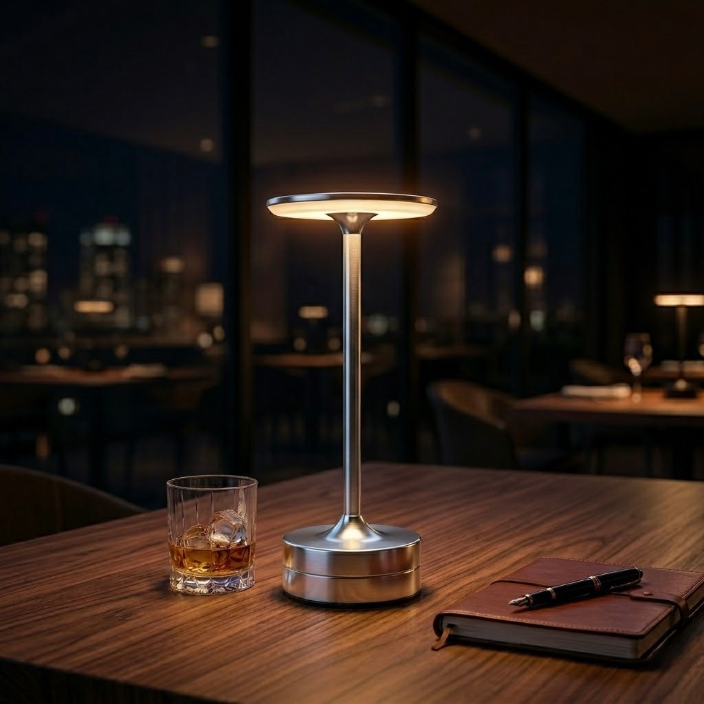 Elegante LED Tischlampe für Restaurant & Bar – Kabellos, Dimmbar & Modern-Lumensis-Silber-Lumensis