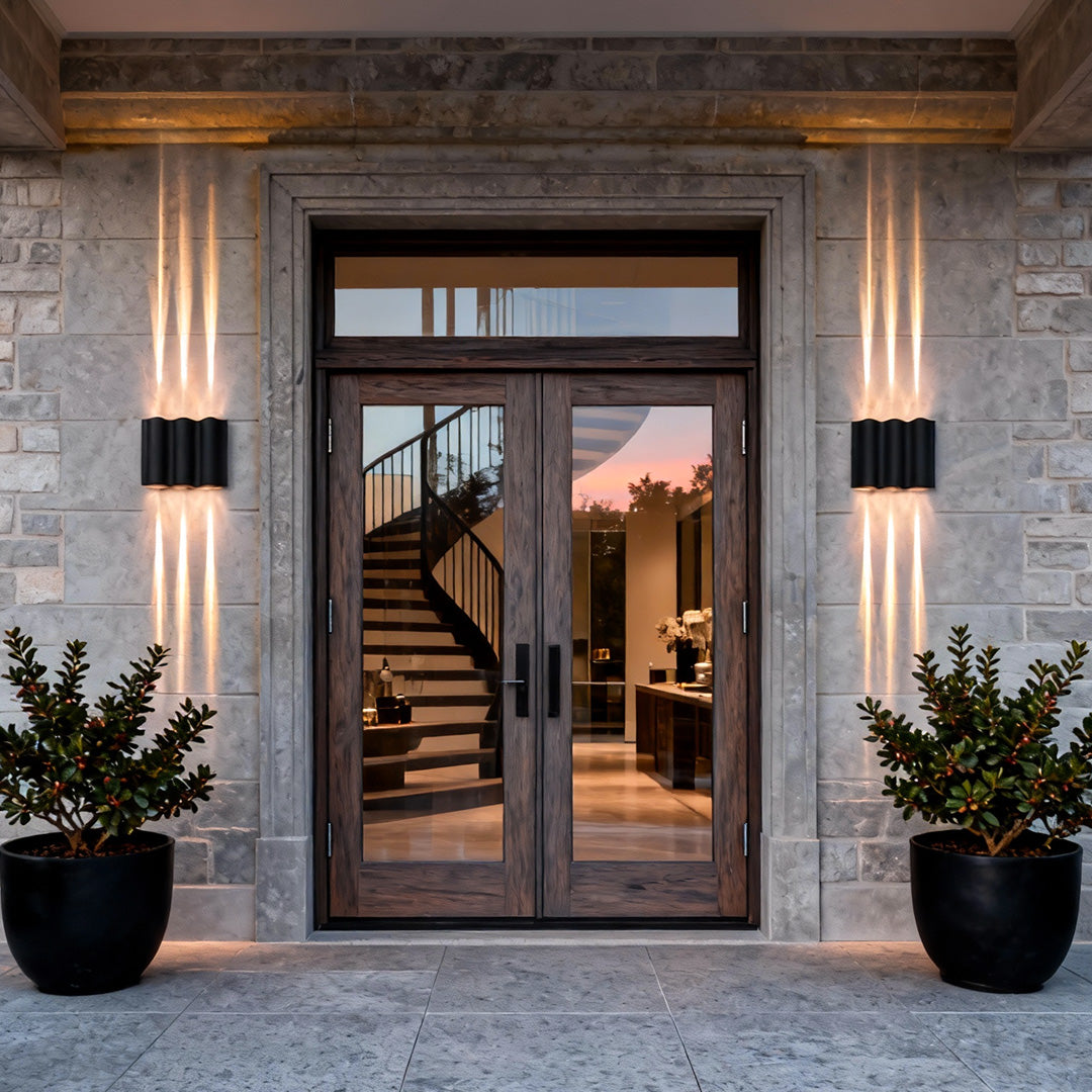 Wellen-Design LED Außenwandleuchte – Up & Down Strahler in Schwarz-Lighting > Outdoor Lighting > Outdoor Wall Lighting > Up & Down Wall Lights-Lumensis-2-flammig-Weiß-Lumensis