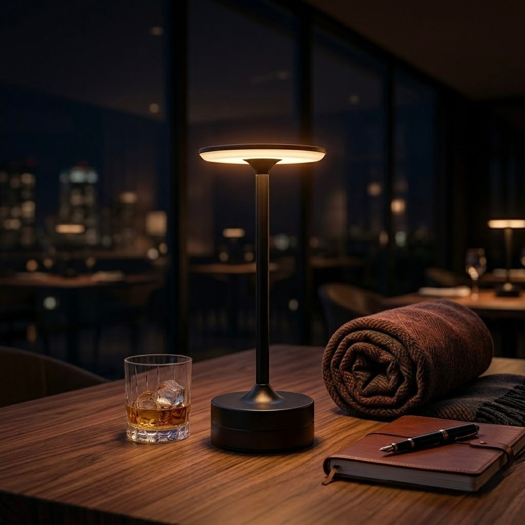 Elegante LED Tischlampe für Restaurant & Bar – Kabellos, Dimmbar & Modern-Lumensis-Schwarz-Lumensis