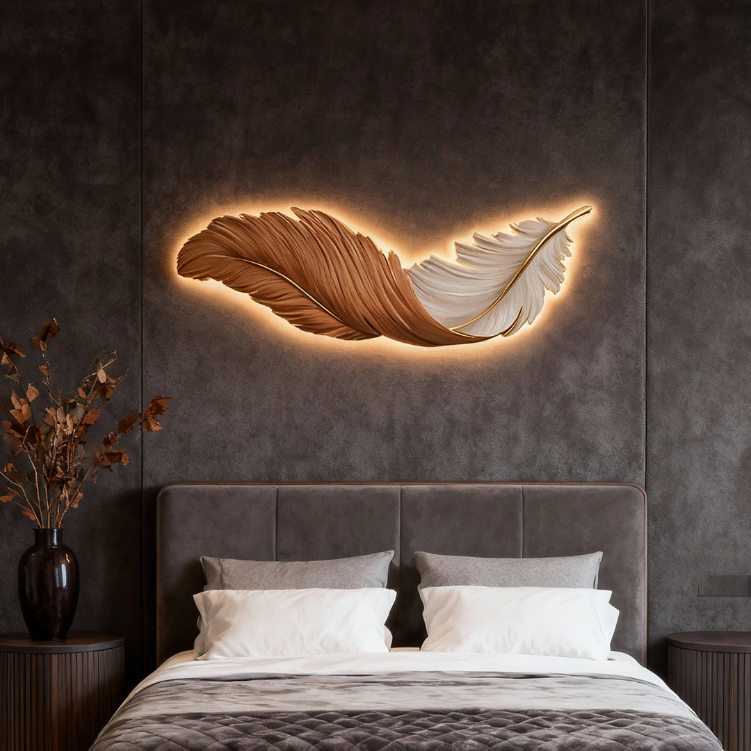 Feder-Wandkunst mit LED-Beleuchtung – Dimmbar & USB-betrieben – Modernes Wandbild-Lighting > Wall Lights > LED Wall Art-Lumensis-30 x 80 cm-Blau-Lumensis