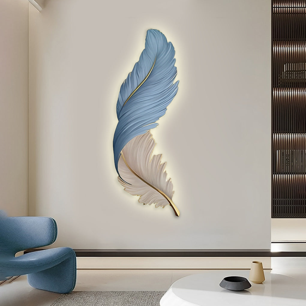 Feder-Wandkunst mit LED-Beleuchtung – Dimmbar & USB-betrieben – Modernes Wandbild-Lighting > Wall Lights > LED Wall Art-Lumensis-30 x 80 cm-Blau-Lumensis