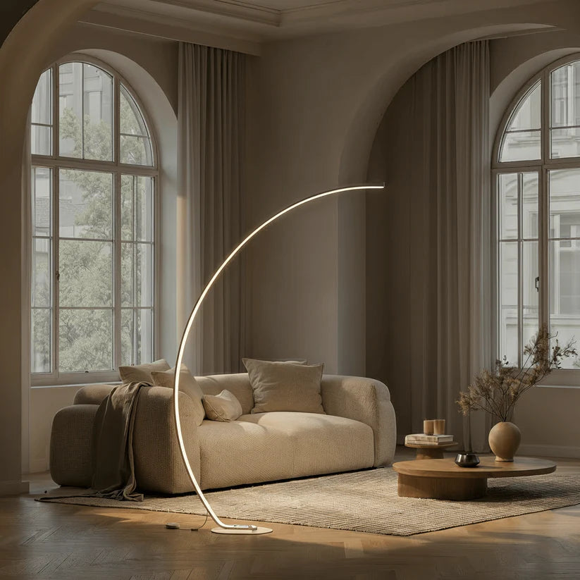 Designer LED Bogenlampe Modern – Ultraschlanke Stehleuchte-Lumensis-Weiß-Lumensis