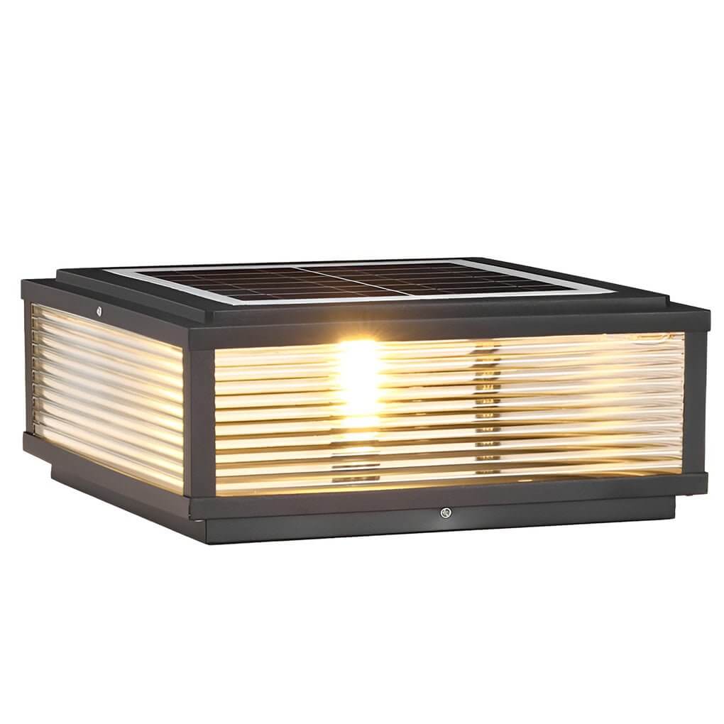 Quadratische LED Säulenleuchte – Riffelglas-Design – Solar oder Festanschluss-Lighting > Outdoor Lighting > Outdoor Post Lights > Pillar Lights-Lumensis-Solar-25 cm-Lumensis