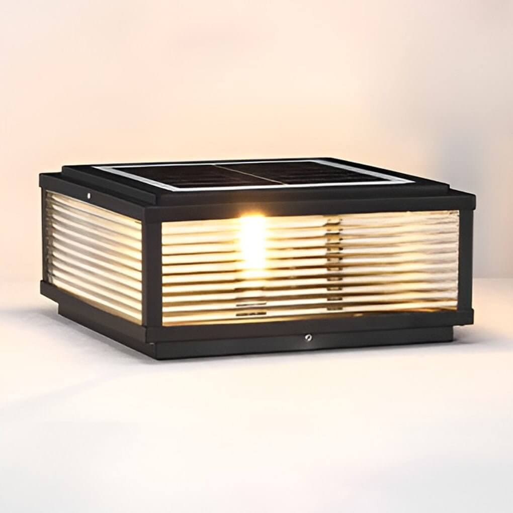 Quadratische LED Säulenleuchte – Riffelglas-Design – Solar oder Festanschluss-Lighting > Outdoor Lighting > Outdoor Post Lights > Pillar Lights-Lumensis-Solar-25 cm-Lumensis