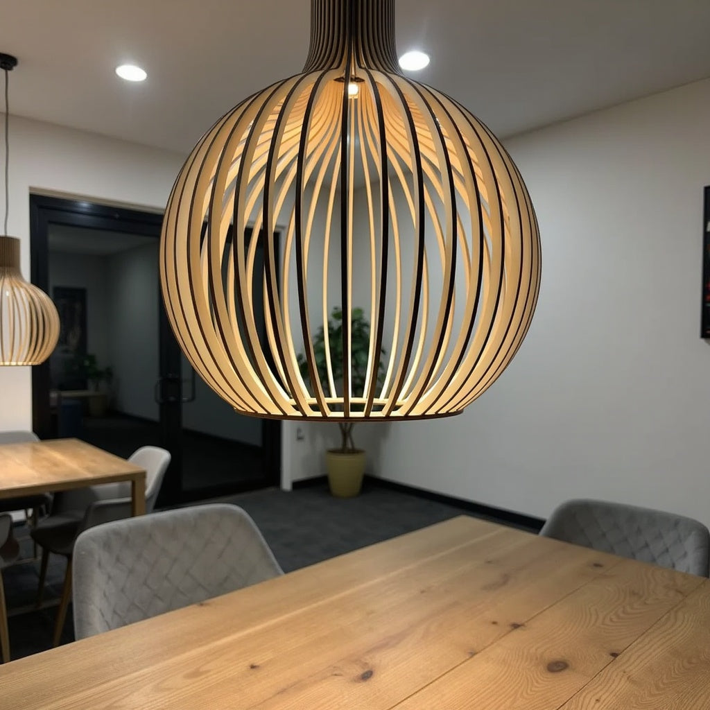 Holz Pendelleuchte Skandinavisch – Runde Hängelampe 35/45/55 cm-Ceiling Lamps-Lumensis-Ø 35cm-Außen schwarz | innen Holz-Lumensis