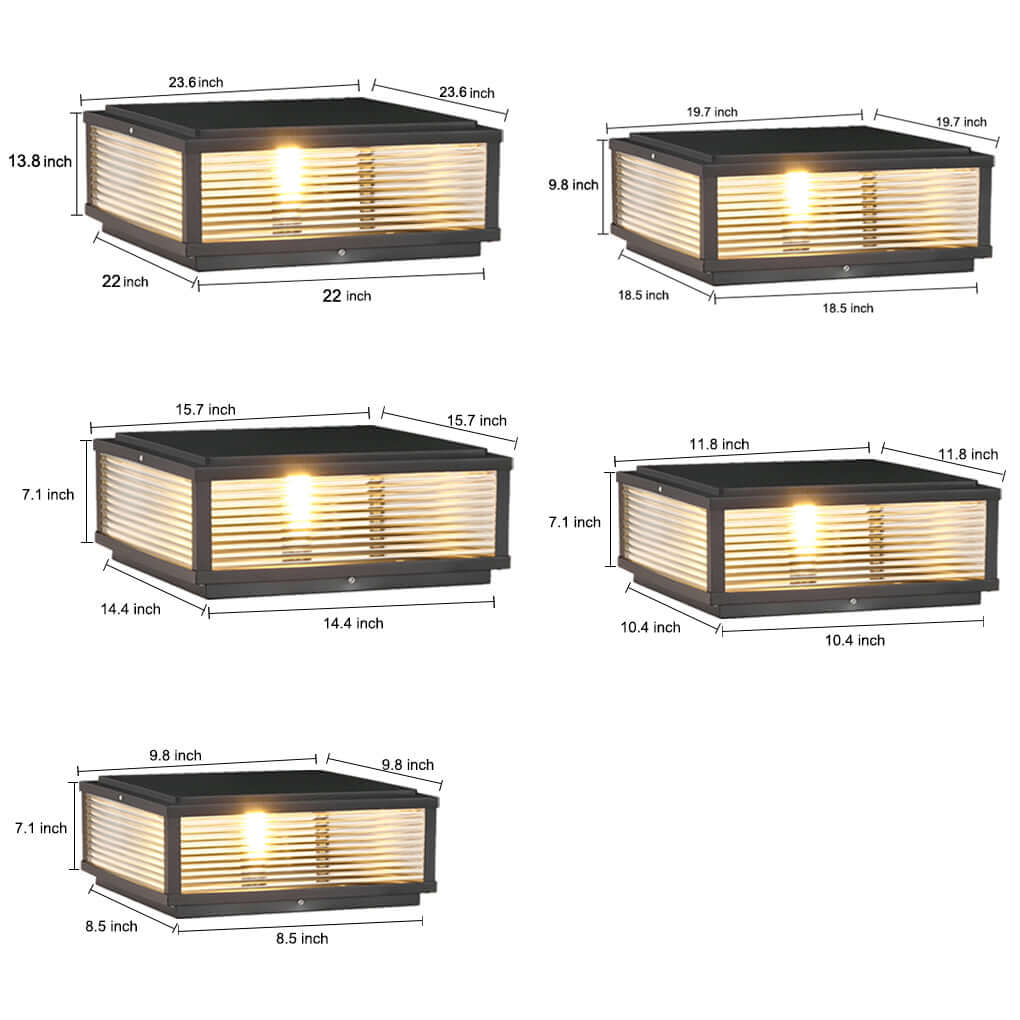 Quadratische LED Säulenleuchte – Riffelglas-Design – Solar oder Festanschluss-Lighting > Outdoor Lighting > Outdoor Post Lights > Pillar Lights-Lumensis-Solar-25 cm-Lumensis
